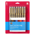 Sakura Pigma Micron PN - Plastic Nib 8 Pc Set; Contains 1 ea: Black, Blue, Red, Purple, Rose, Sepia, Burgundy, Blue/Black