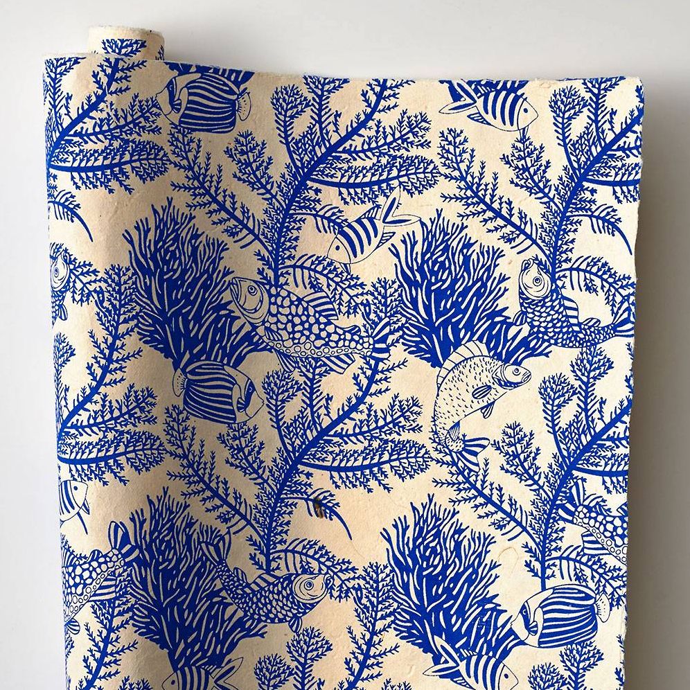 Sea Life On Blue Handmade Paper