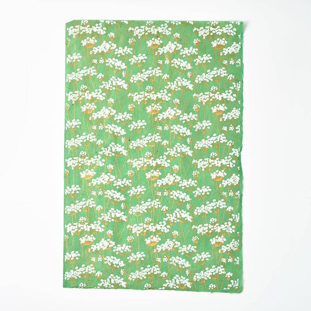 Gold Dandelions on Mint Handmade Paper