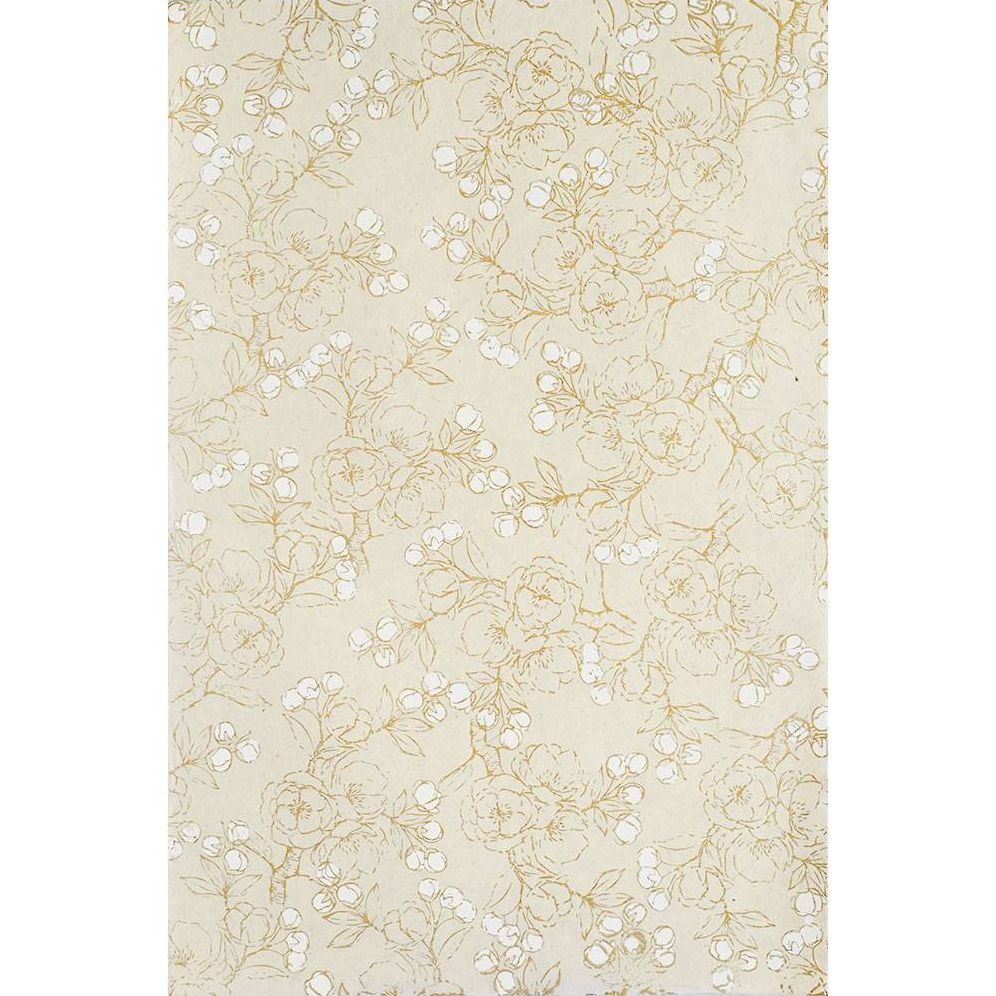 Gold And White Sketch Floral on Cream Handmade Paper