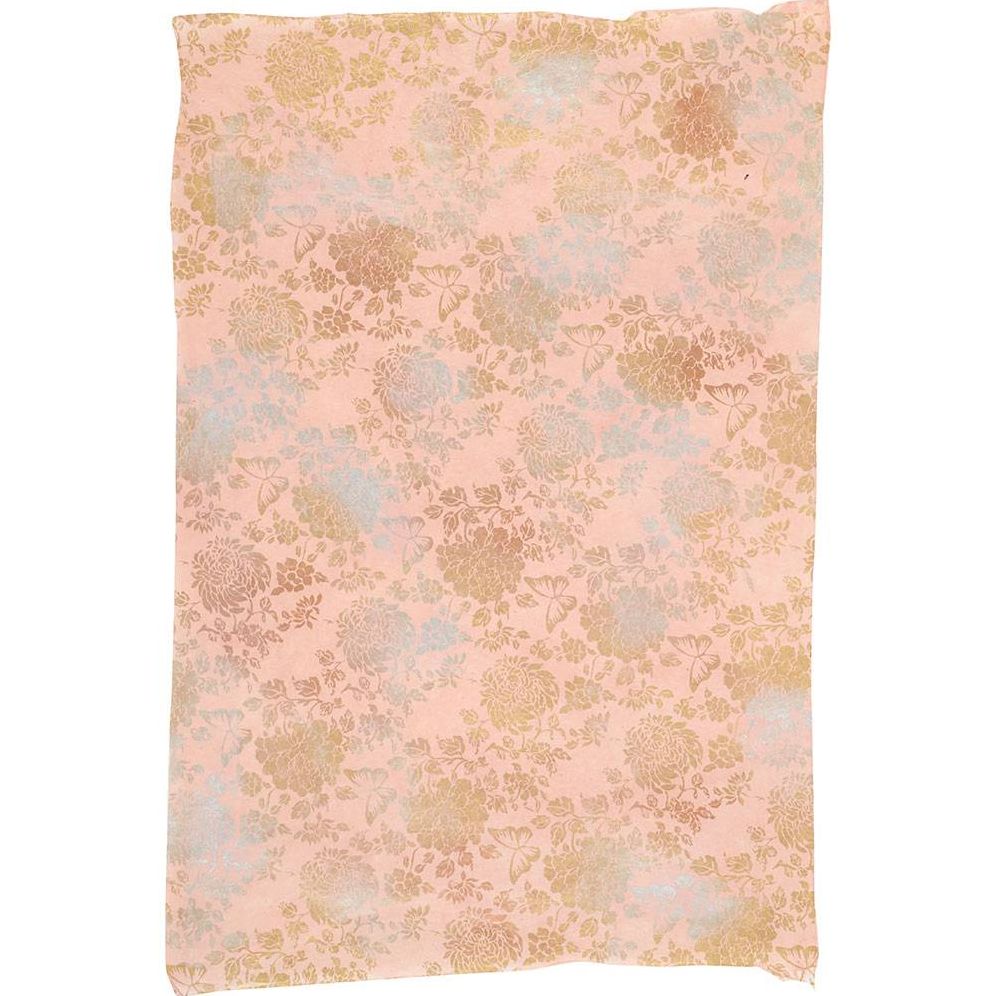Metallic Floral on Pink Handmade Paper