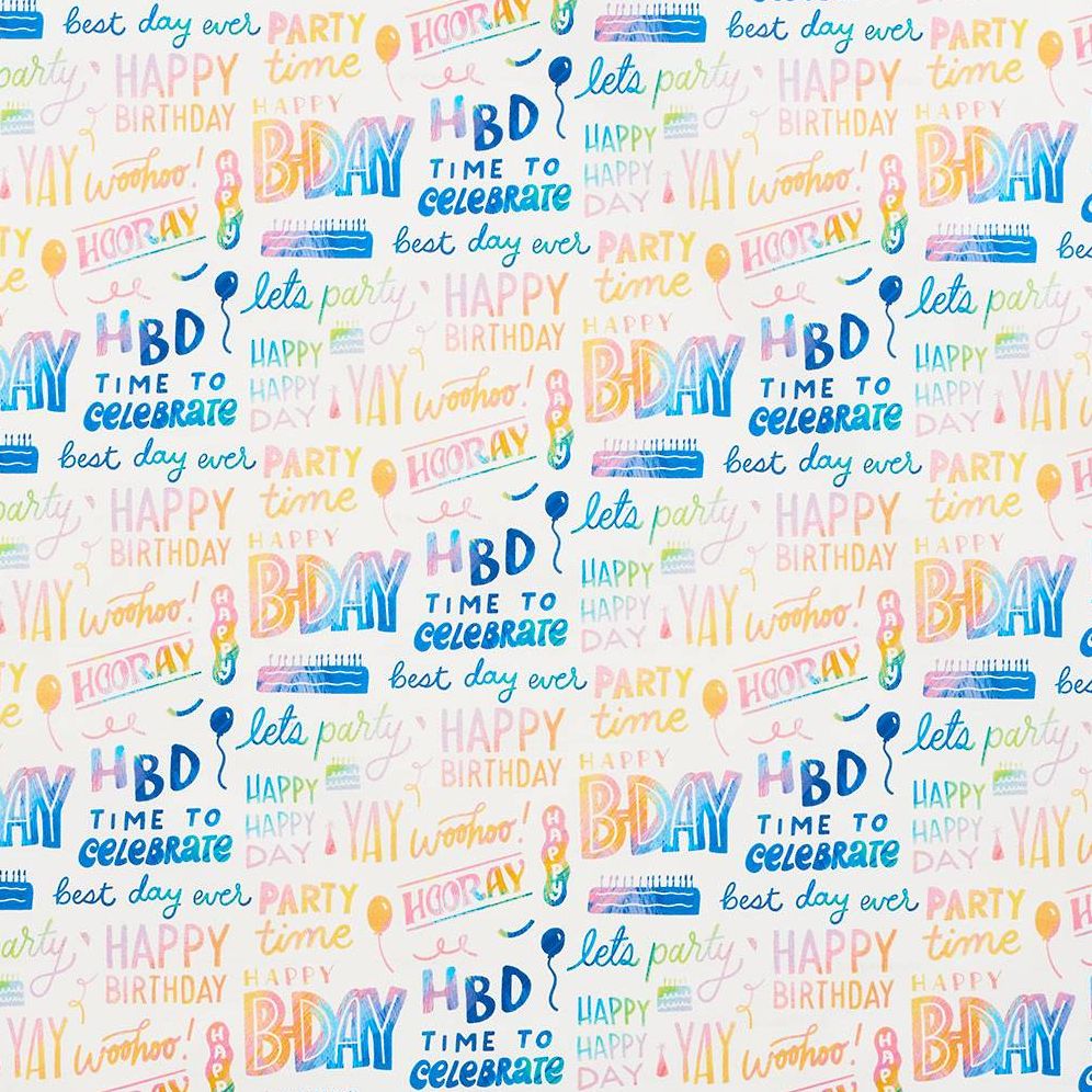 Happy Birthday Rainbow Script Stone Wrapping Paper