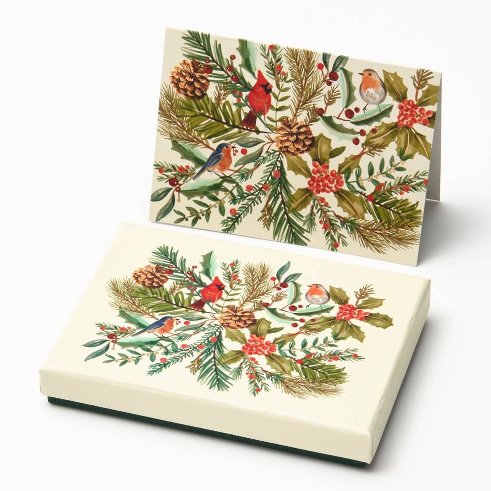 Christmas Watercolor Birds Stationery Set