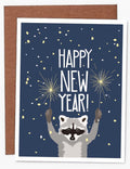 Raccoon With Sparklers New Years Card