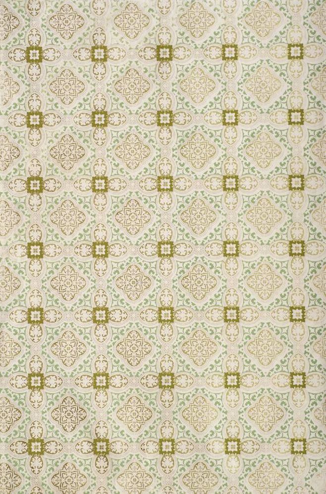 Green & Gold Tile Pattern On Natural Handmade Paper