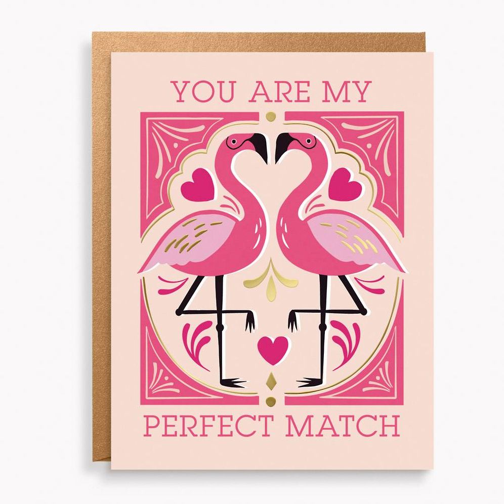 Perfect Match Flamingos Love Card
