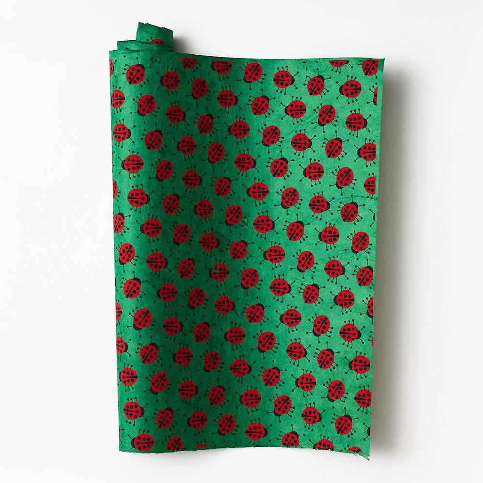 Lady Bugs On Green Handmade Paper
