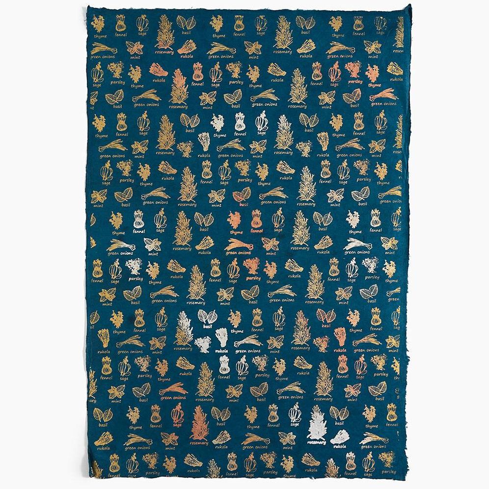 Metallic Herbs on Dark Teal Handmade Paper
