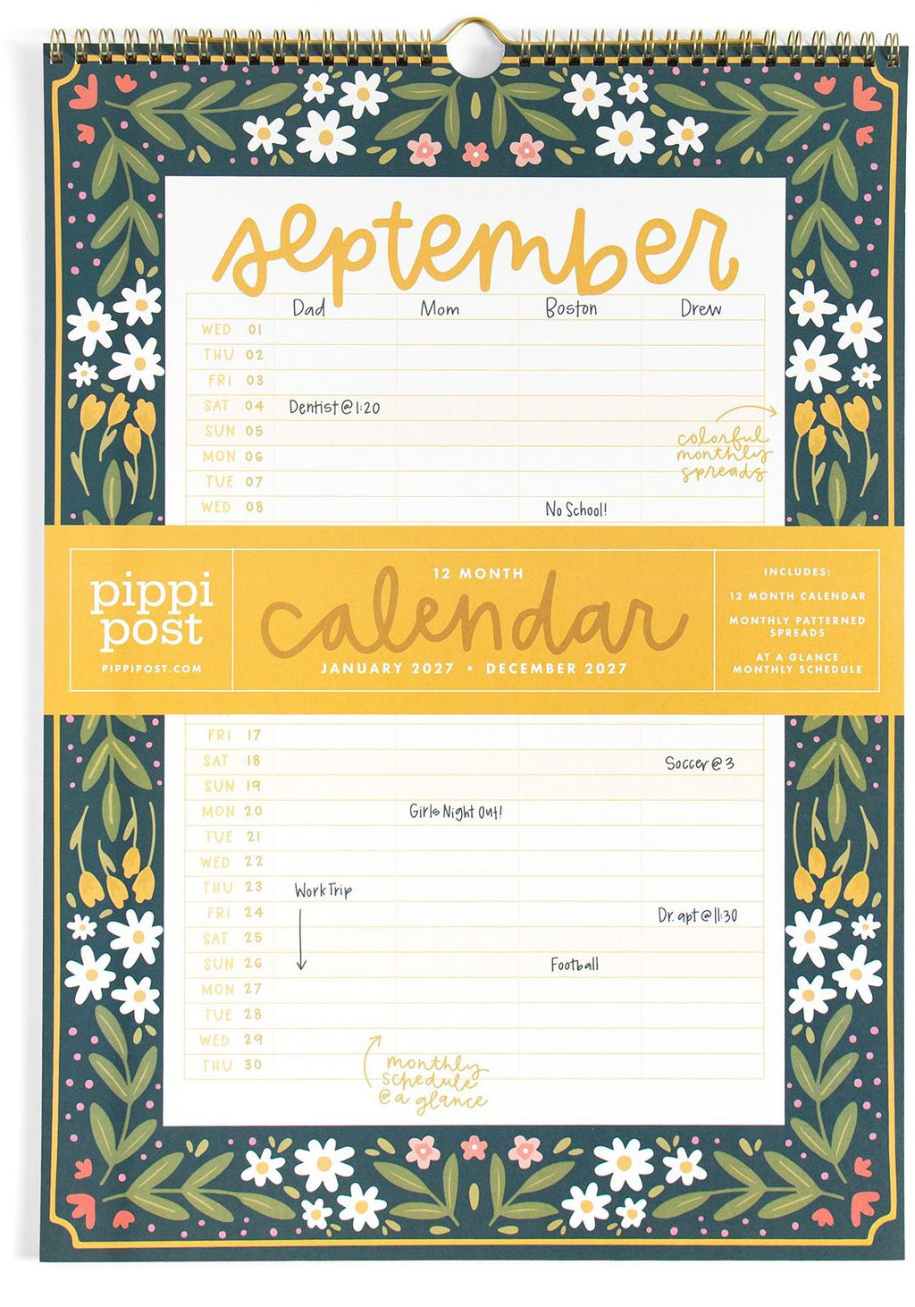 2027 Family Planning Floral Sprial Wall Calendar