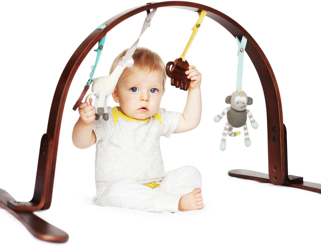 2 pc. Baby Organic Knit and Wood stroller and play toys