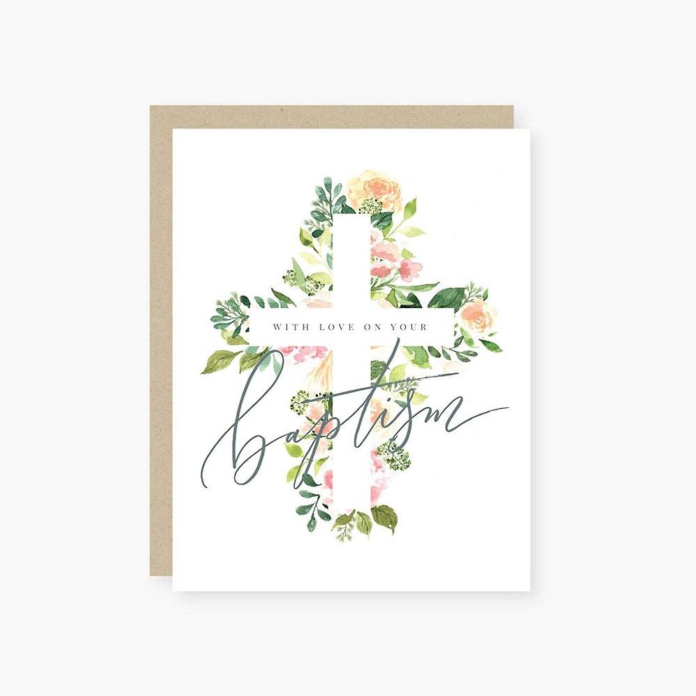 Floral Cross Baptism Card