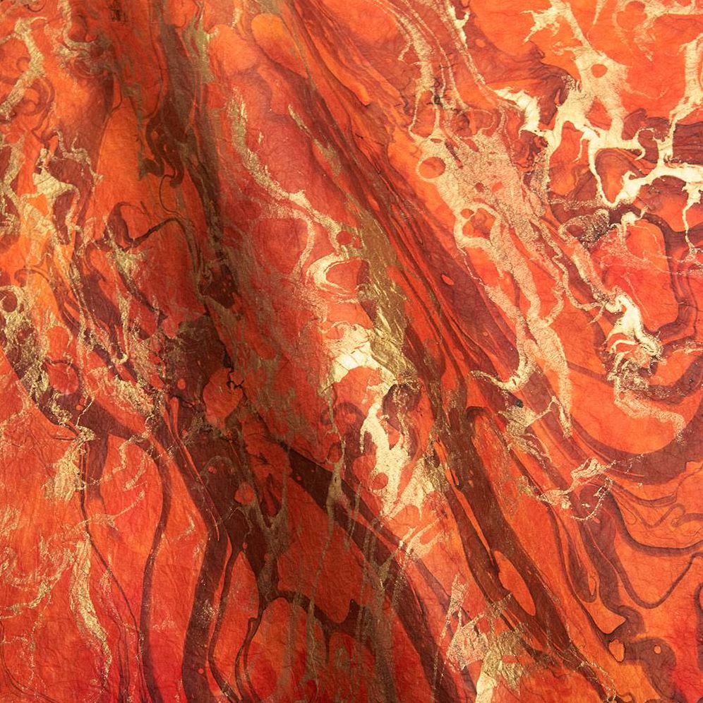 Volcano Red with Gold Marbling Handmade Paper