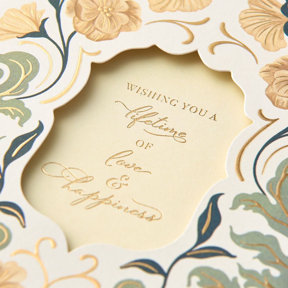 Diecut Window with Floral Pattern Embellished Wedding Card