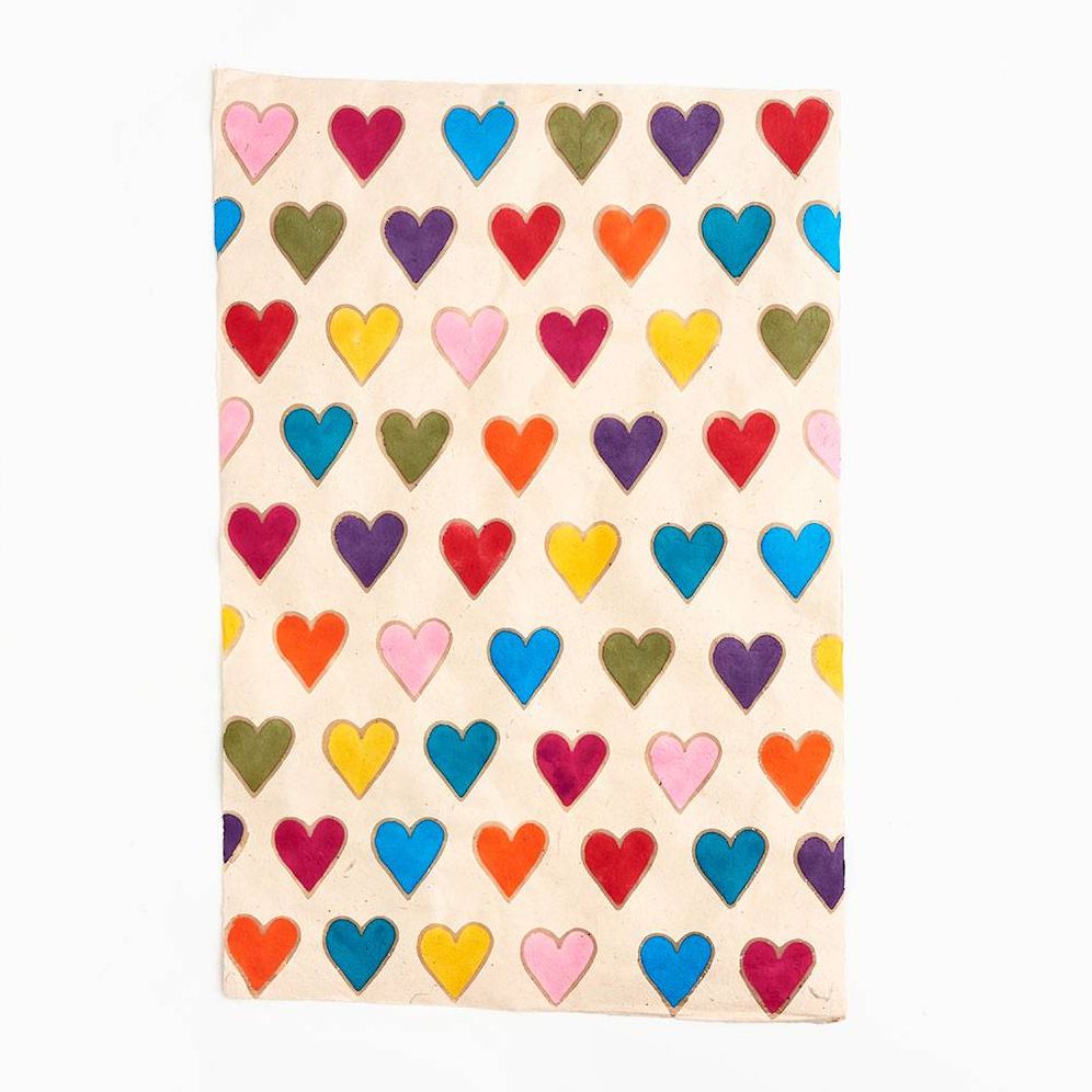 Batik Colorful Hearts on White Handmade Paper