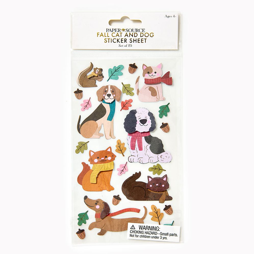 Fall Cat and Dogs with Sticker Sheet