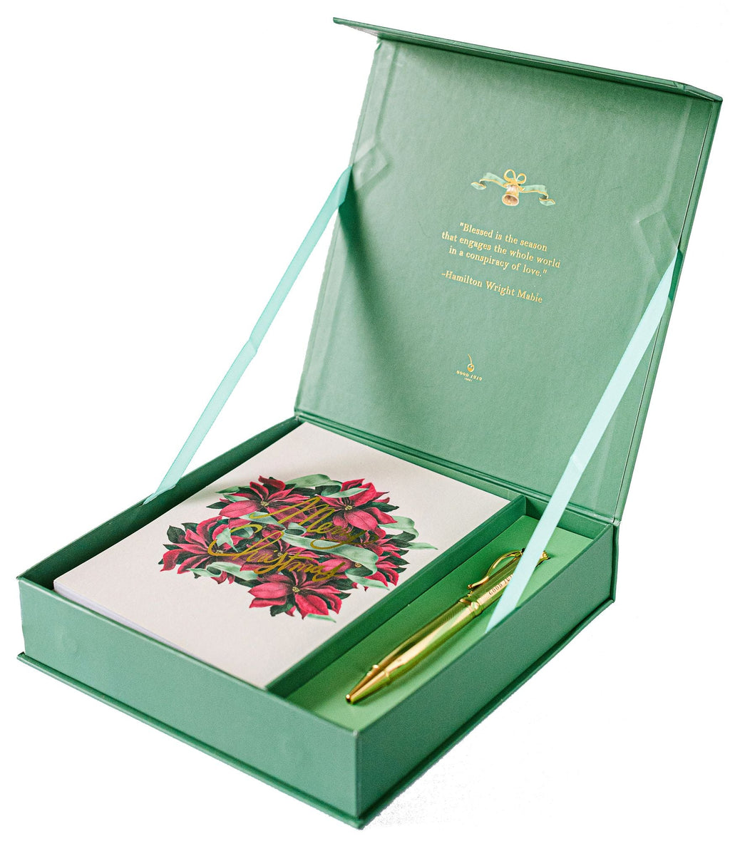 Christmas Poinsettias Luxury Holiday Card Set
