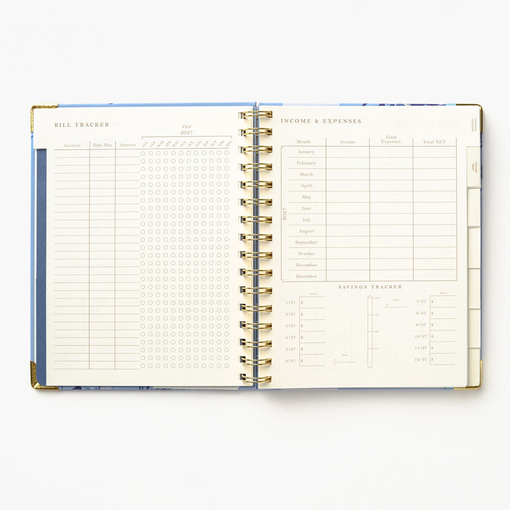 2027 Blue Toile Bird 12-Month Weekly Medium Spiral Planner