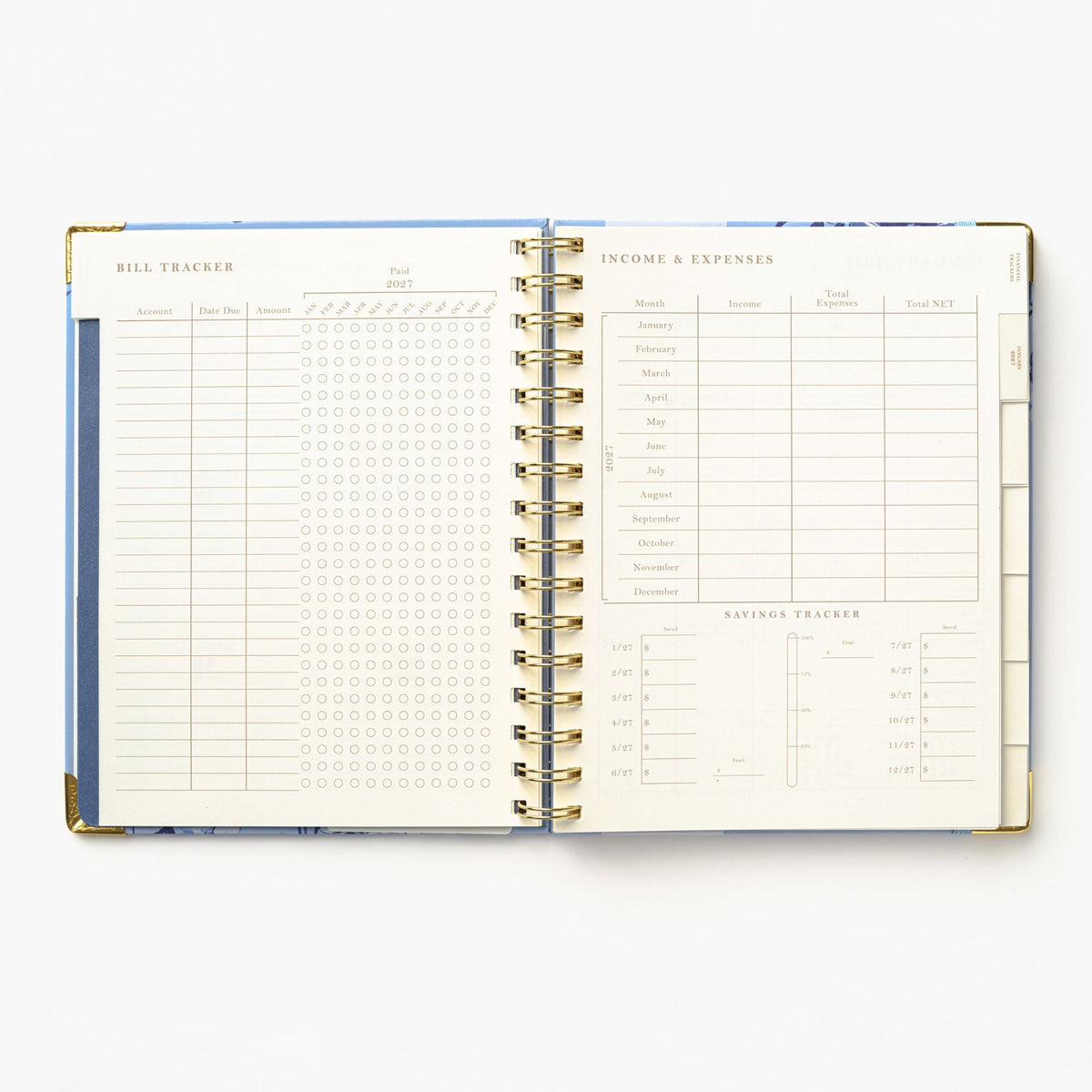 2027 Blue Toile Bird 12-Month Weekly Medium Spiral Planner