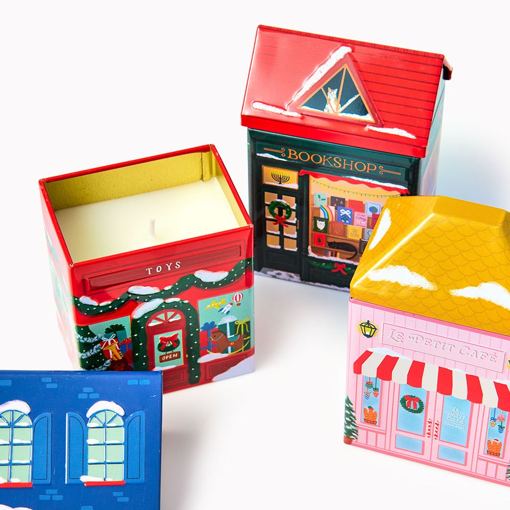 B&N Exclusive Holiday Village Tin Candles - Set of 3