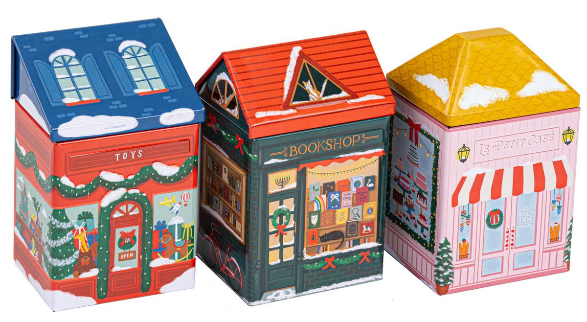B&N Exclusive Holiday Village Tin Candles - Set of 3