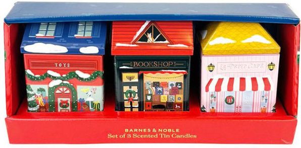B&N Exclusive Holiday Village Tin Candles - Set of 3