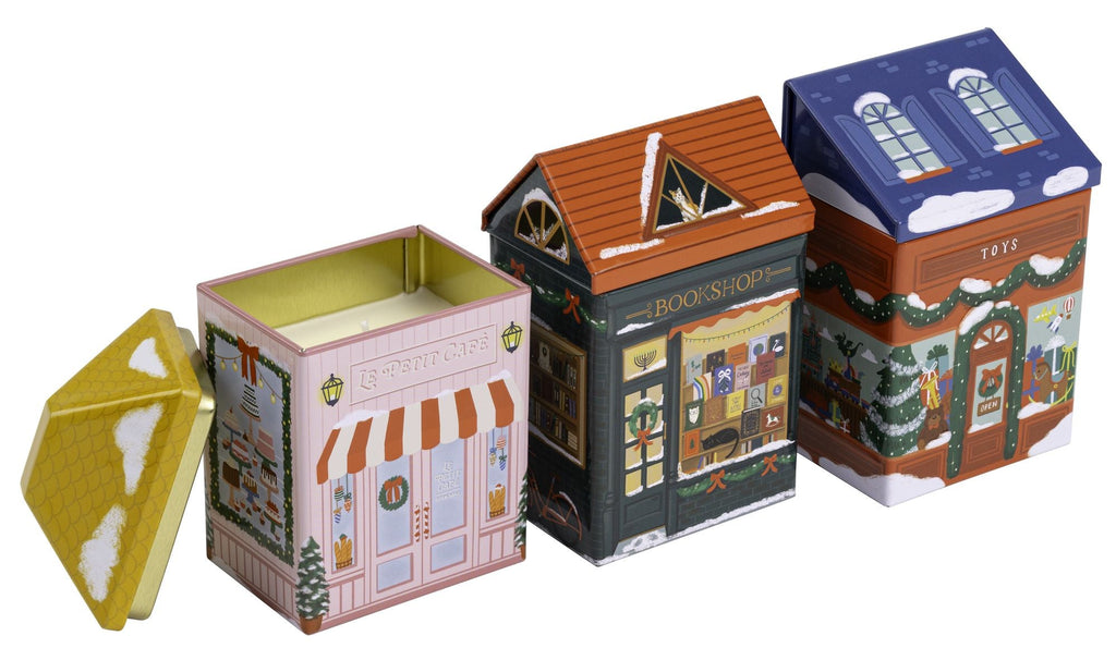 B&N Exclusive Holiday Village Tin Candles - Set of 3