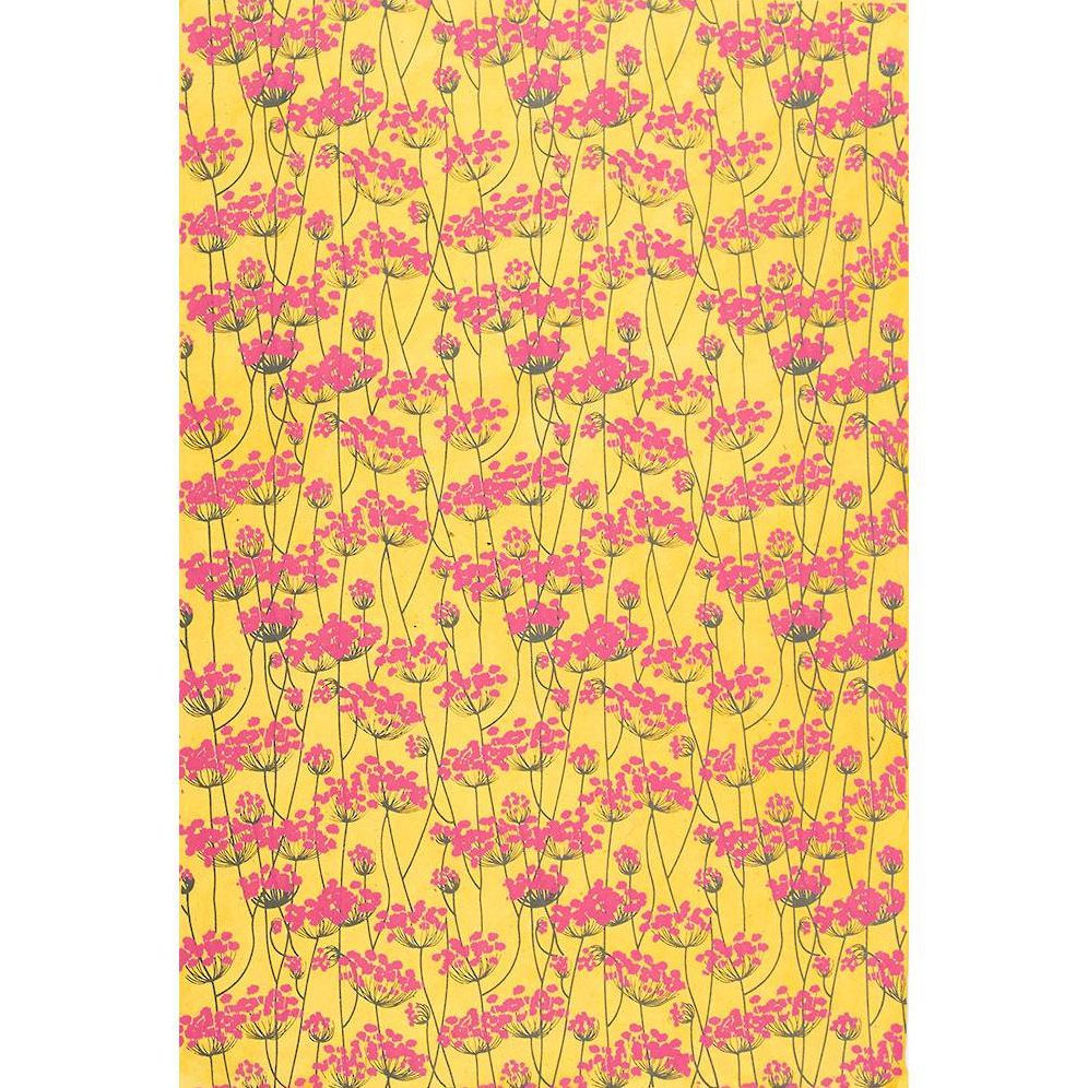 Bright Pink Floral on Yellow Handmade Paper