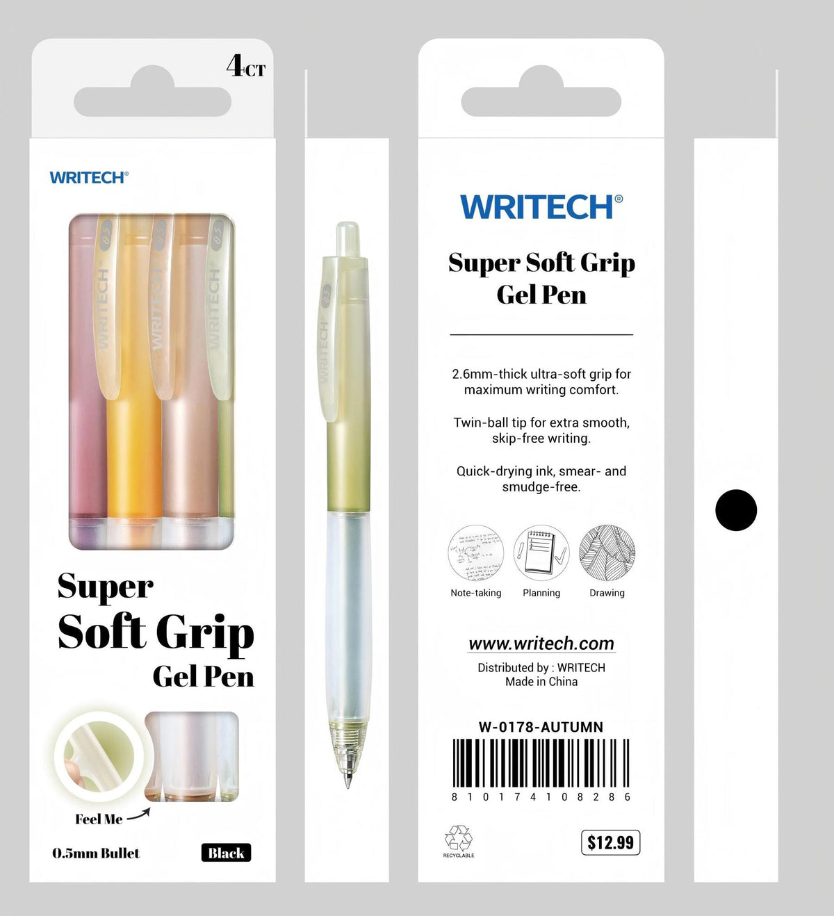 Super Soft Grip Autumn Gel Pen S/4 - Black Ink