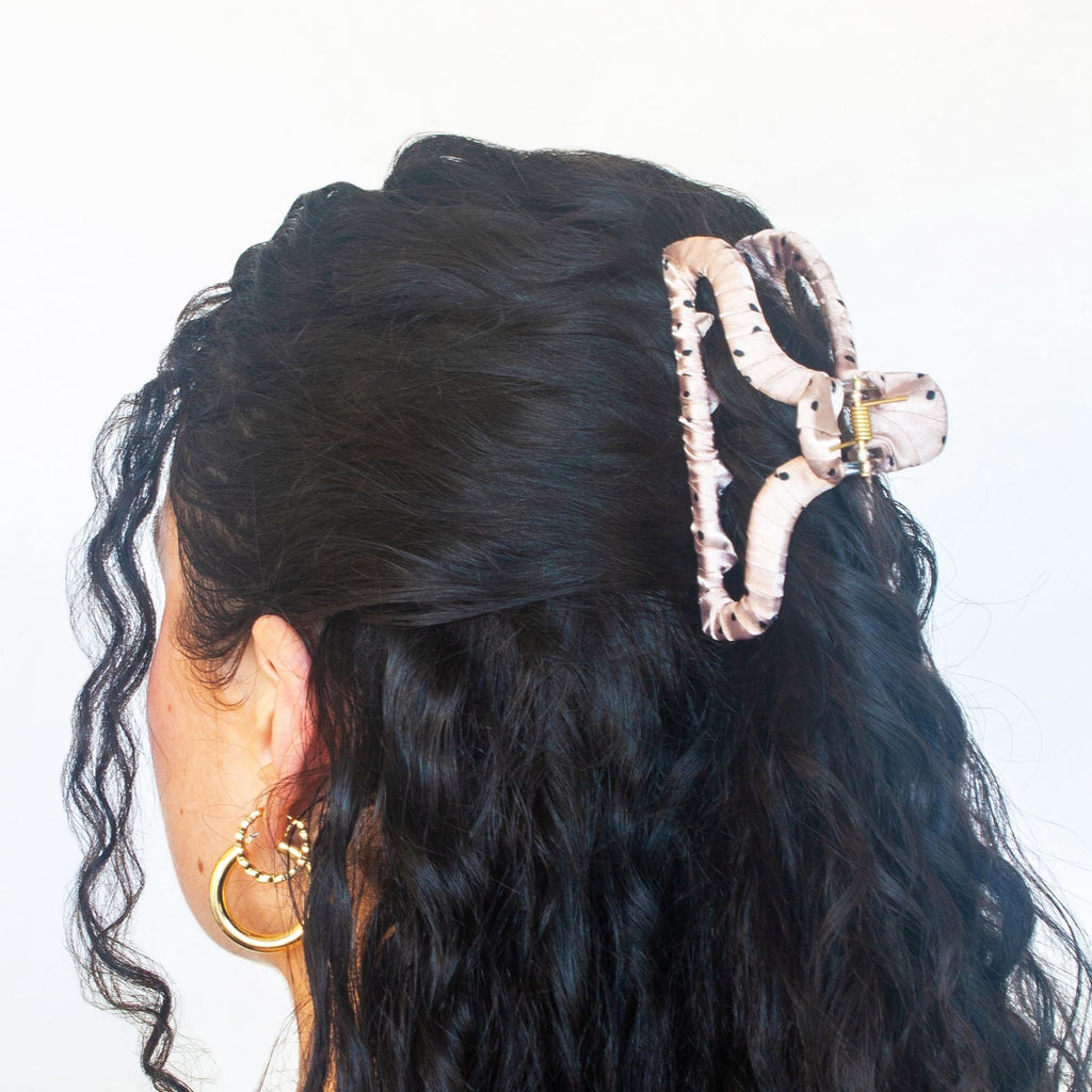 Dotted Satin Wrapped Hair Clip