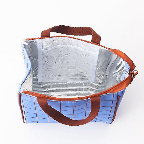 Blue Gridded Lunch Bag