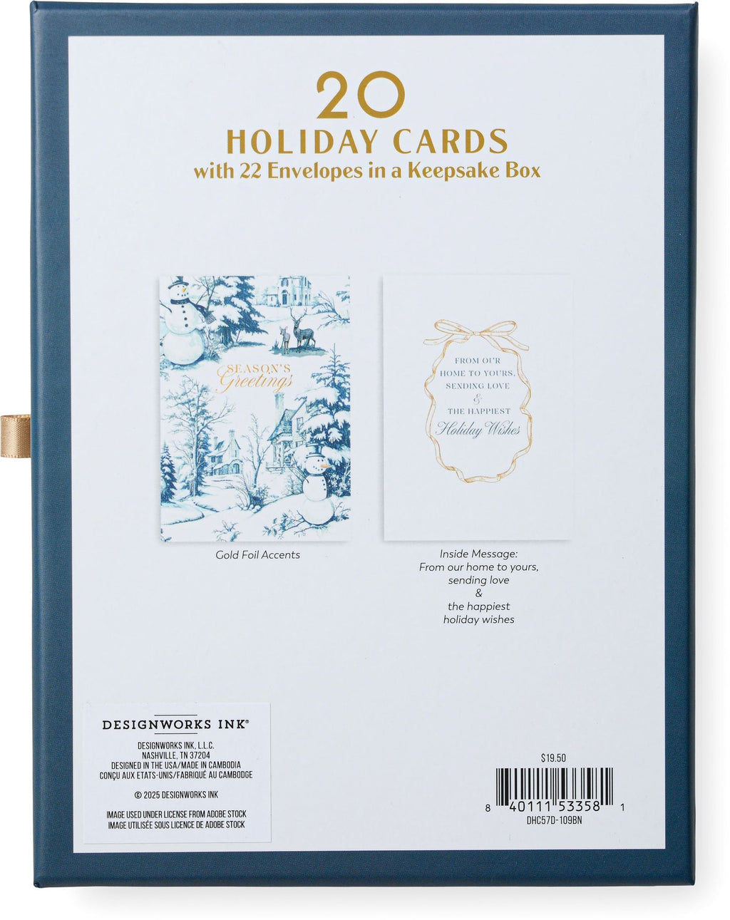 Season's Greetings Toile Boxed Christmas Cards Set of 20