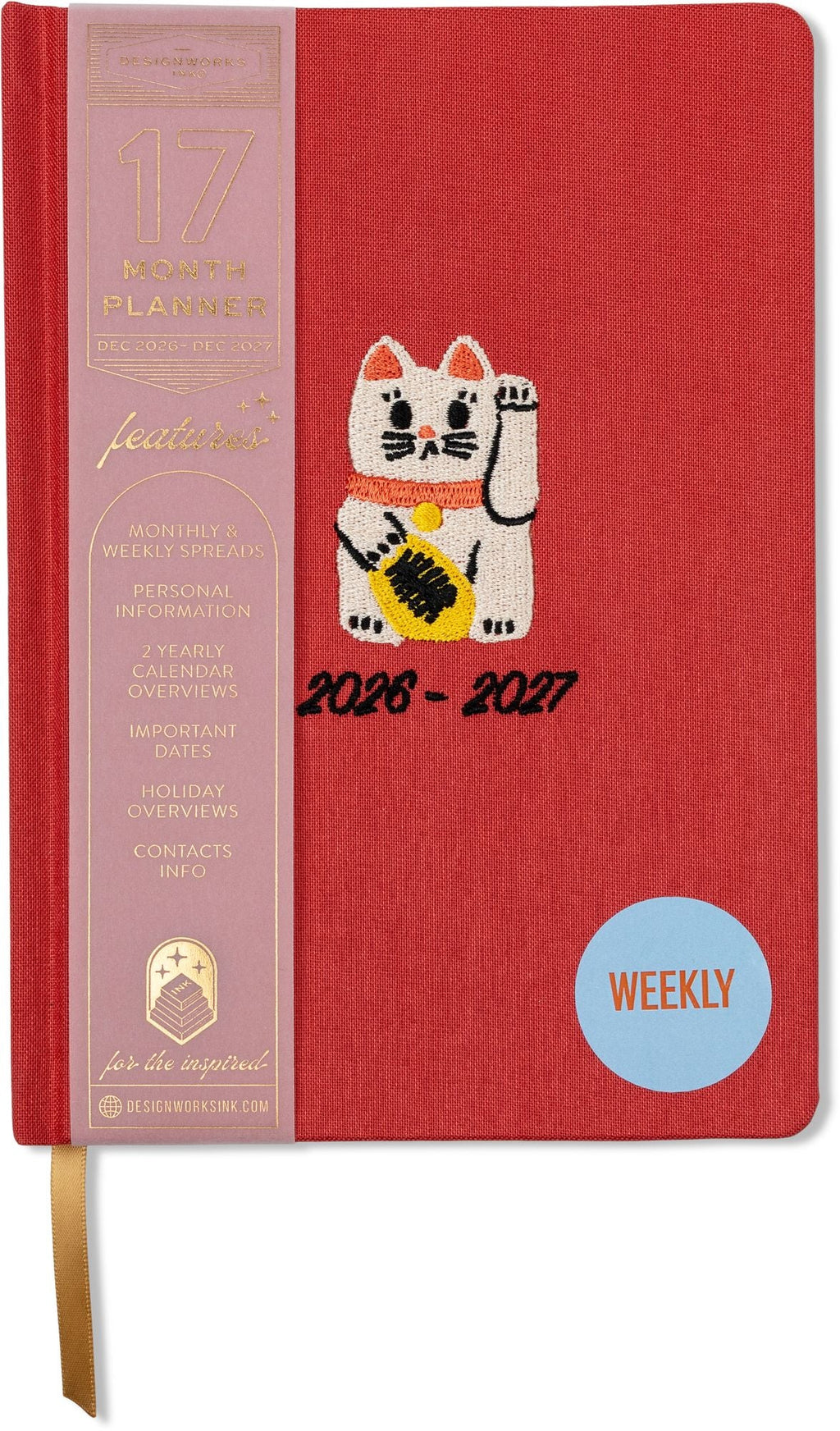 2026-2027 Embroidered Lucky Cat Weekly Desk Planner