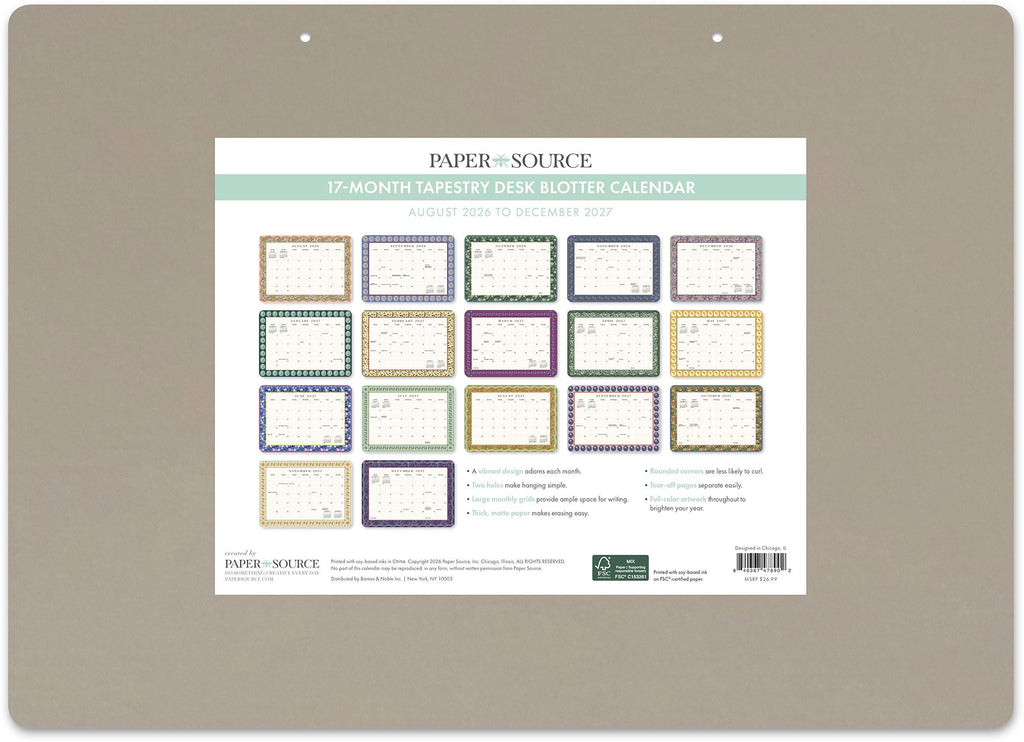 2026-2027 Paper Source Tapestries Decorative 17-Month Desk Blotter