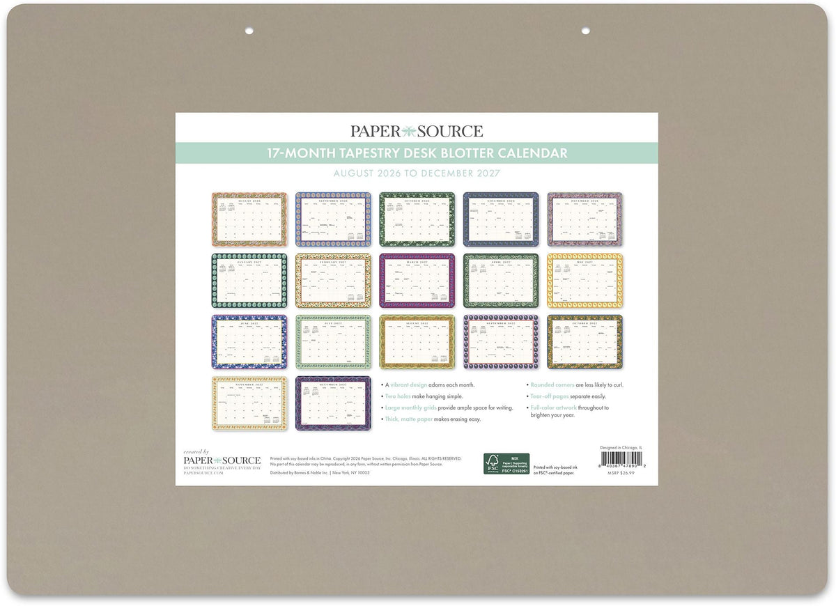 2026-2027 Paper Source Tapestries Decorative 17-Month Desk Blotter