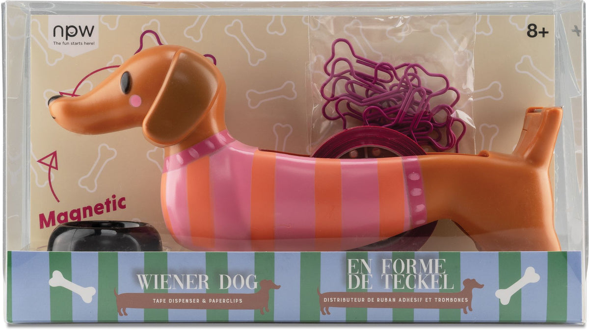 NPW Wiener Dog Tape Dispenser and Paper Clips