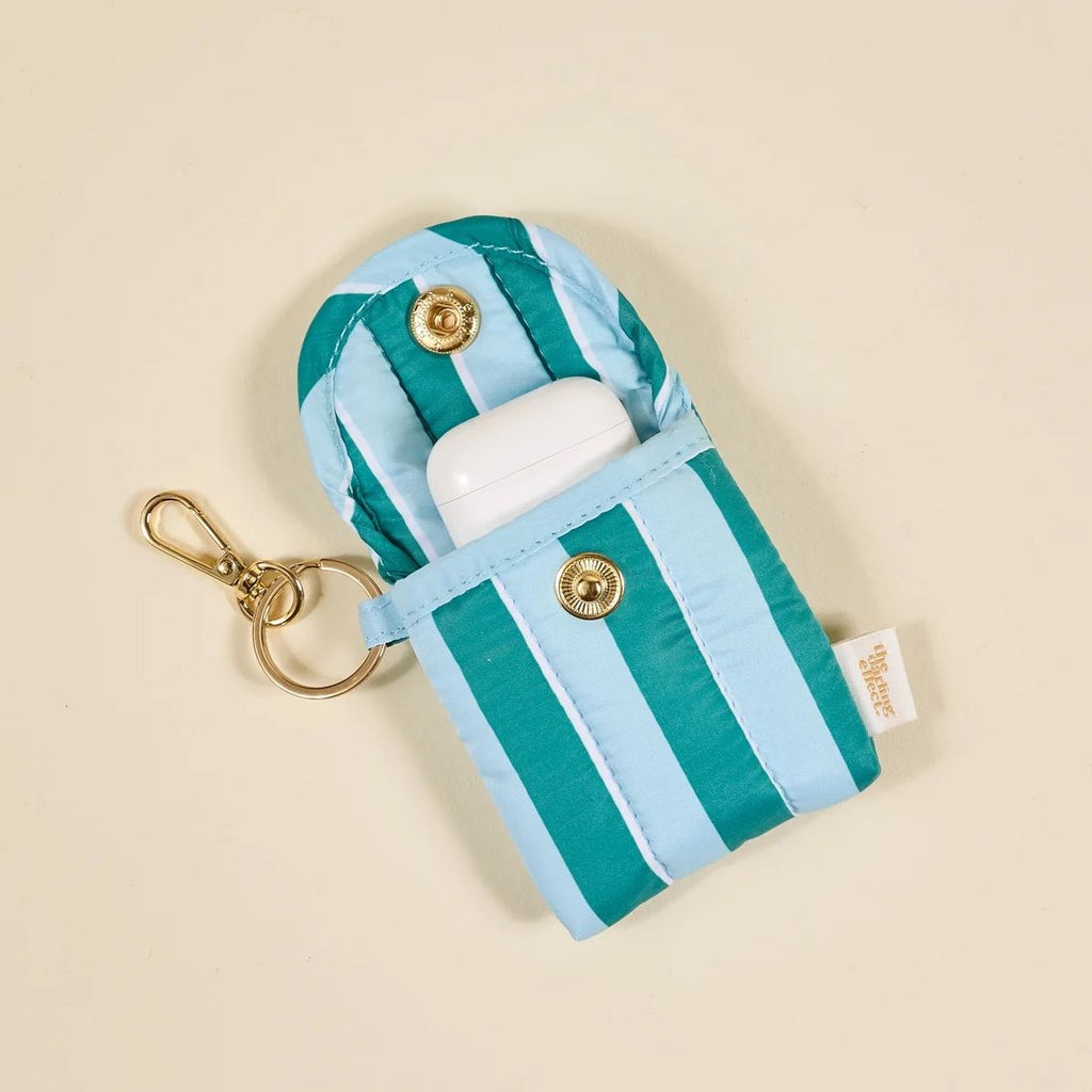 Puffy Earbud Case Teal Sicily Stripe