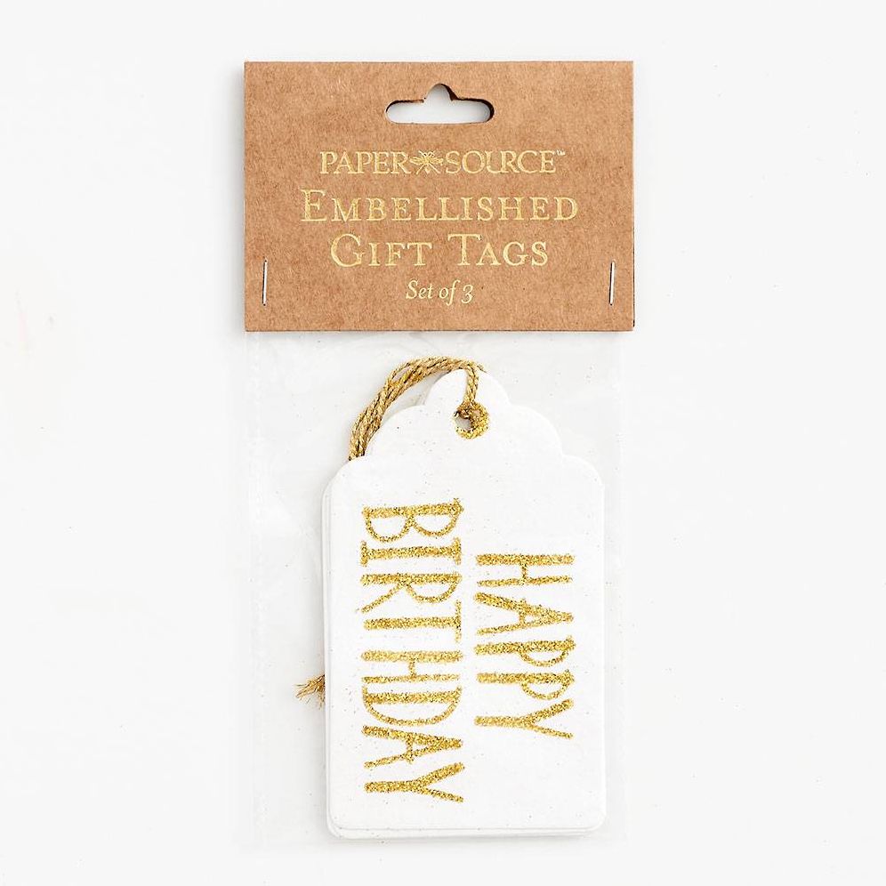 Happy Birthday Gold Glitter Gift Tags