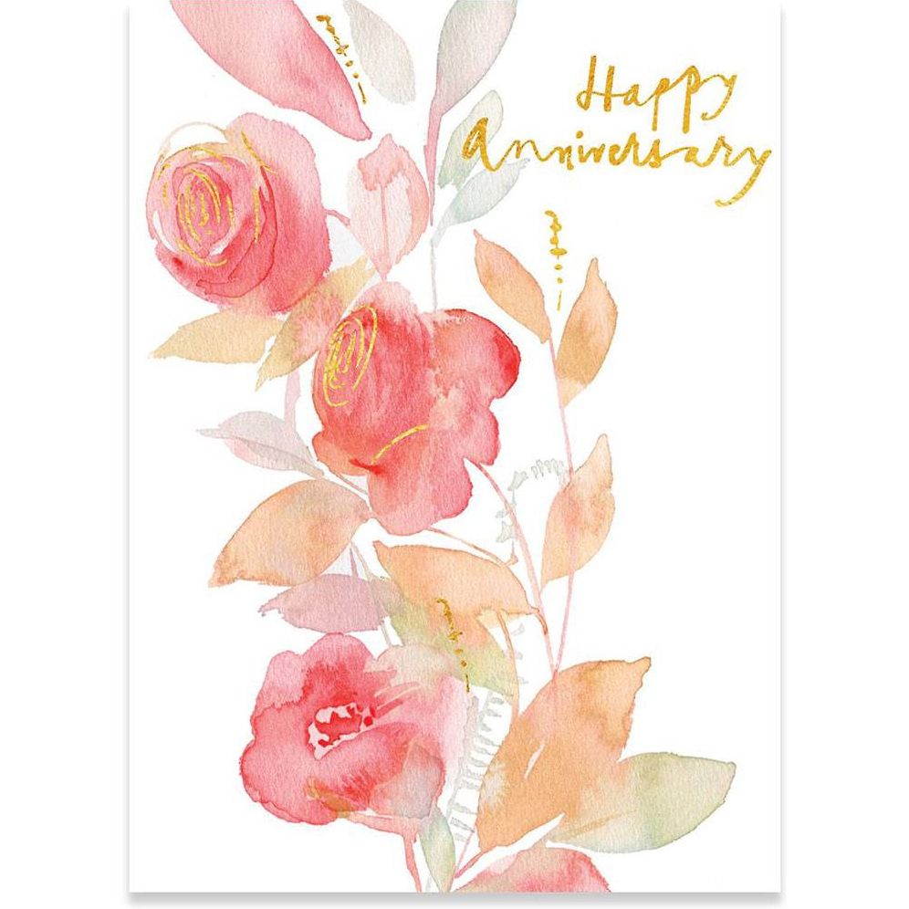 Watercolor Roses Anniversary Card