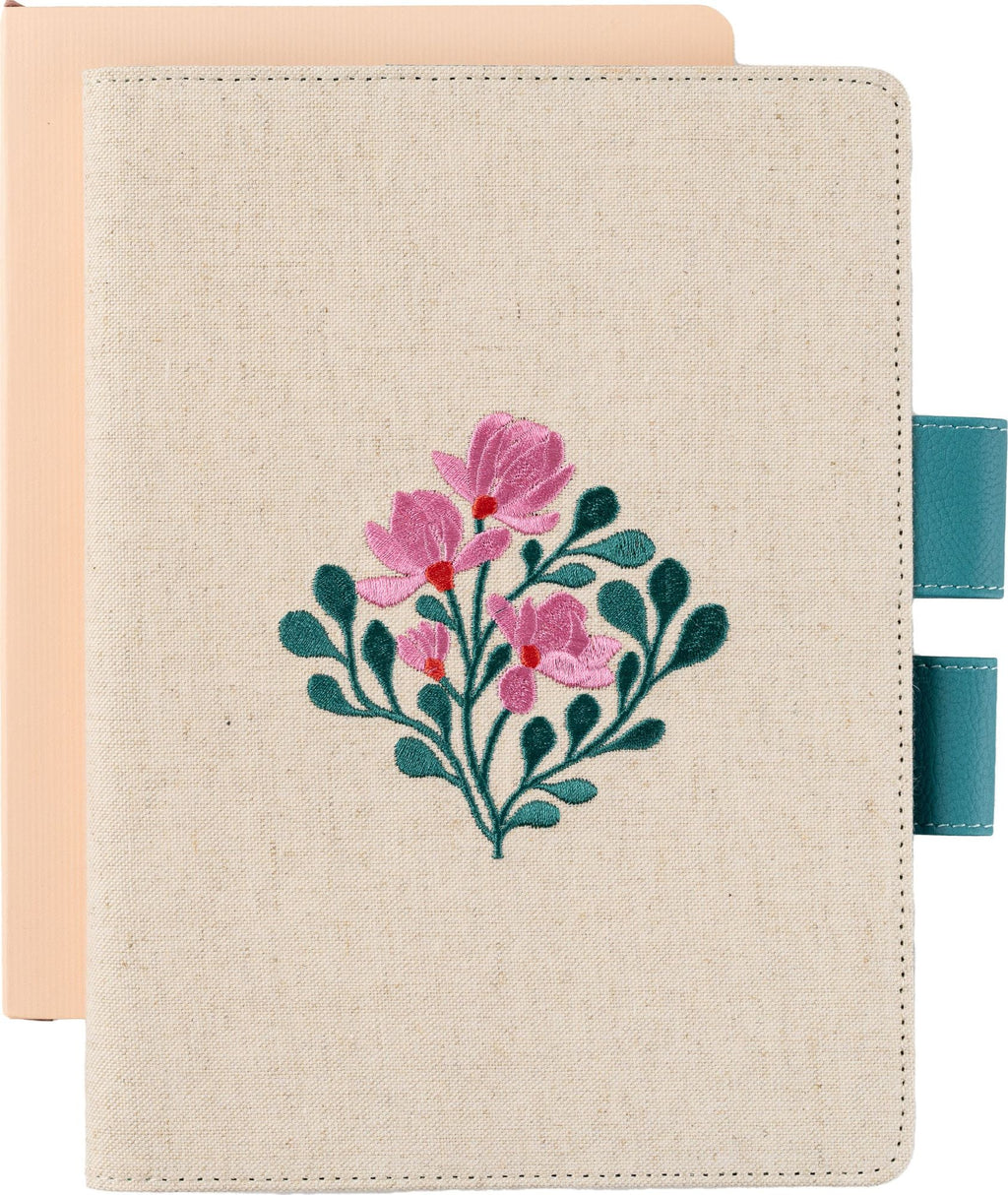 Paper Source A5 Embroidered Floral Bookcloth Journal Cover with Pen Loop Closure