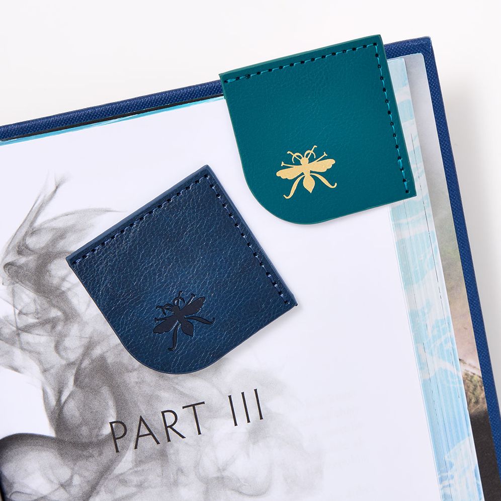 Teal Paper Wasp Leatherette Corner Bookmark Set
