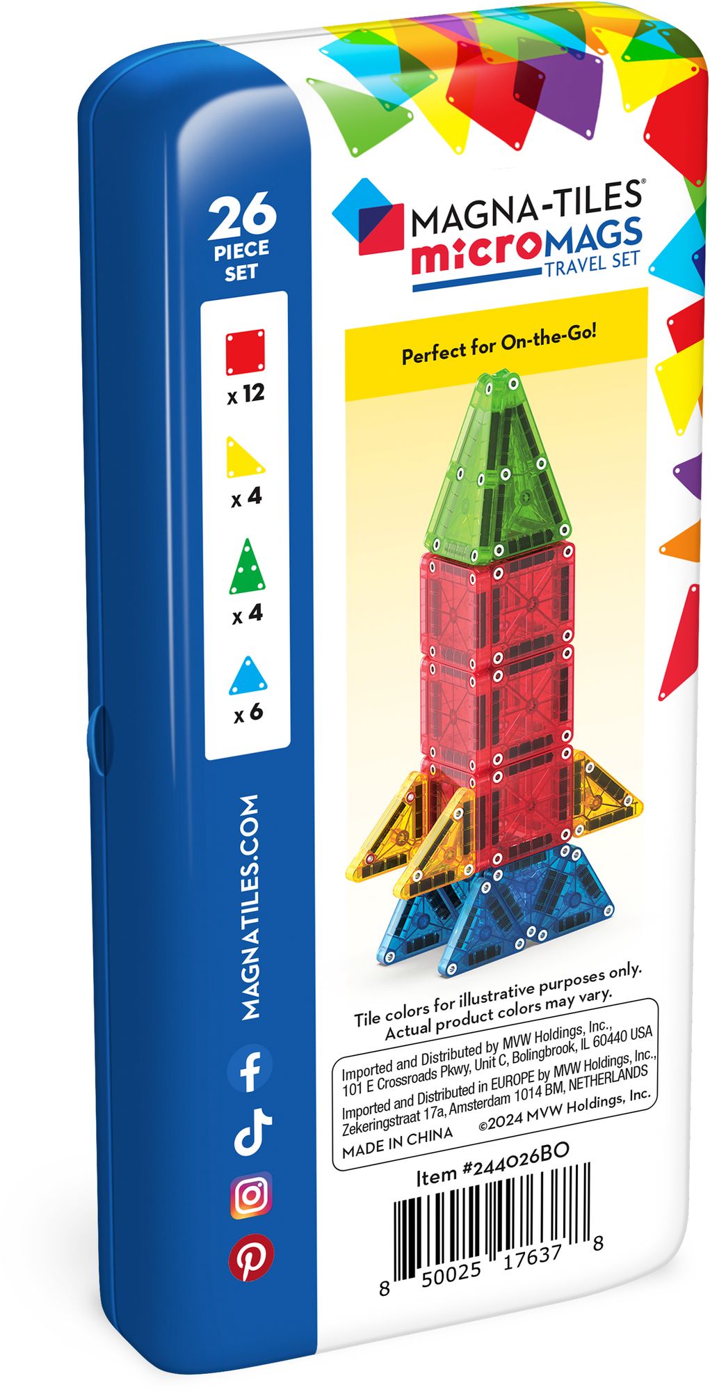 MAGNA-TILES microMAGS Travel Set, 26-Piece Magnetic Construction Set, The ORIGINAL Magnetic Building Brand
