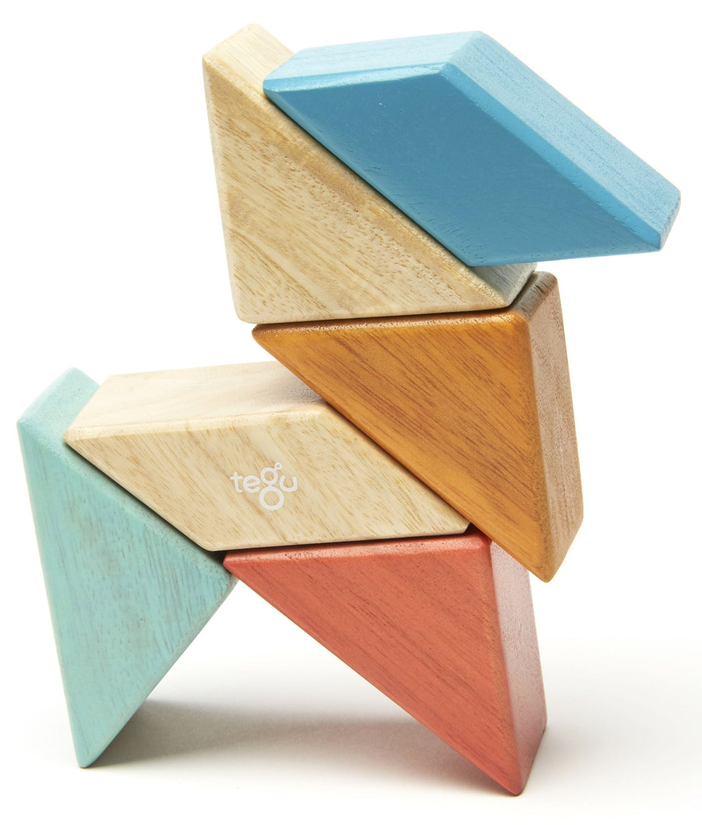 6 Piece Tegu Pocket Pouch Prism Magnetic Wooden Block Set, Sunset