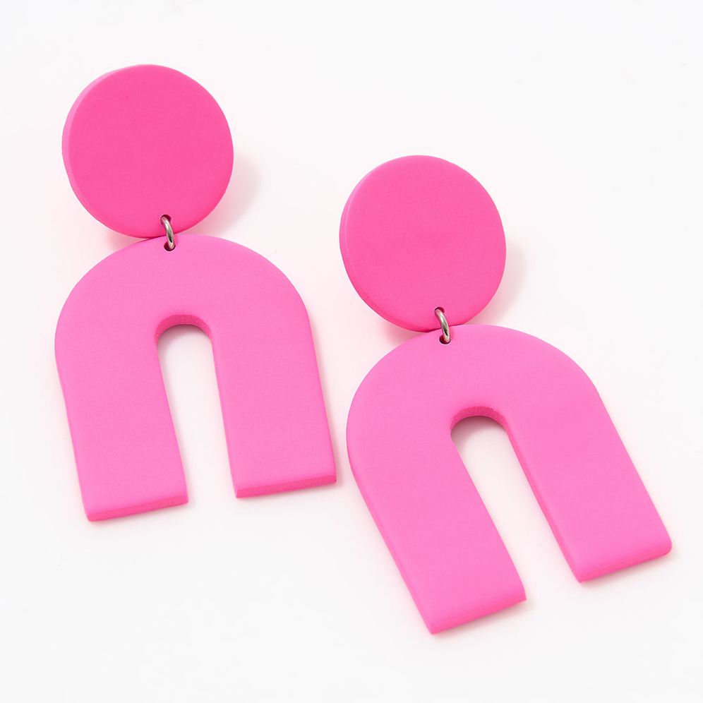 Arch Statement Earrings - Hot Pink