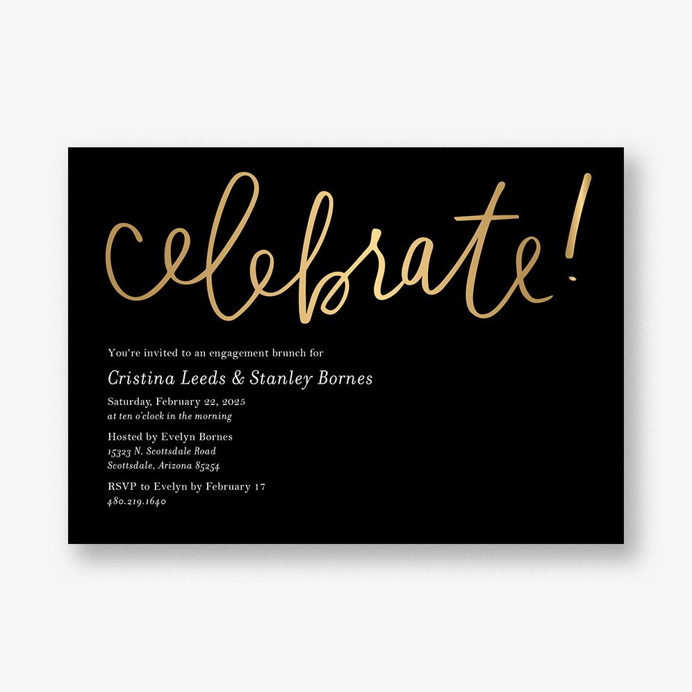Foil Stamped Celebrate Script Brunch Invitation