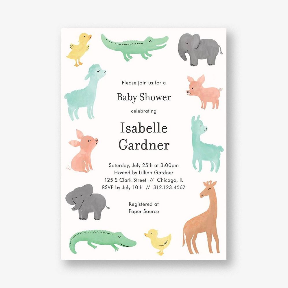 Soft Animals Baby Shower Invitation