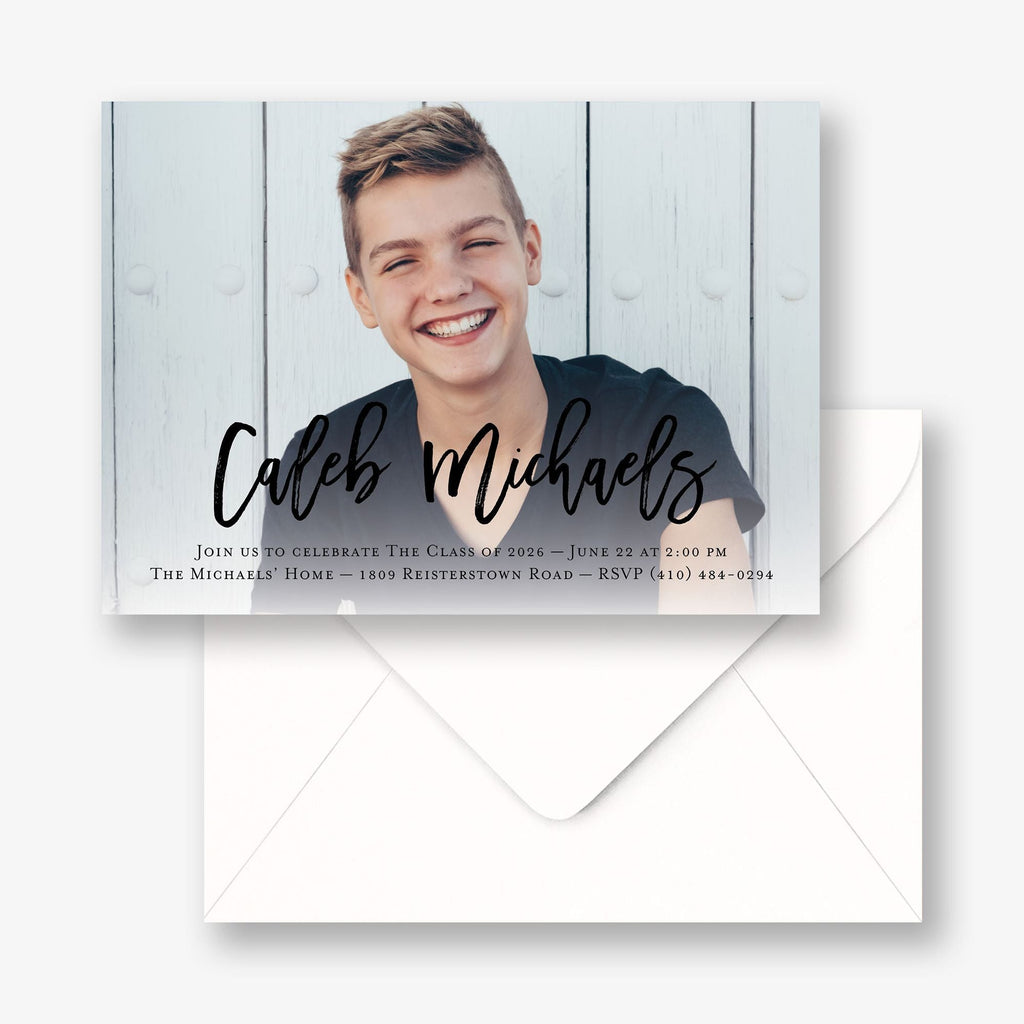 Horizontal Modern Calligraphy Graduation Invitation