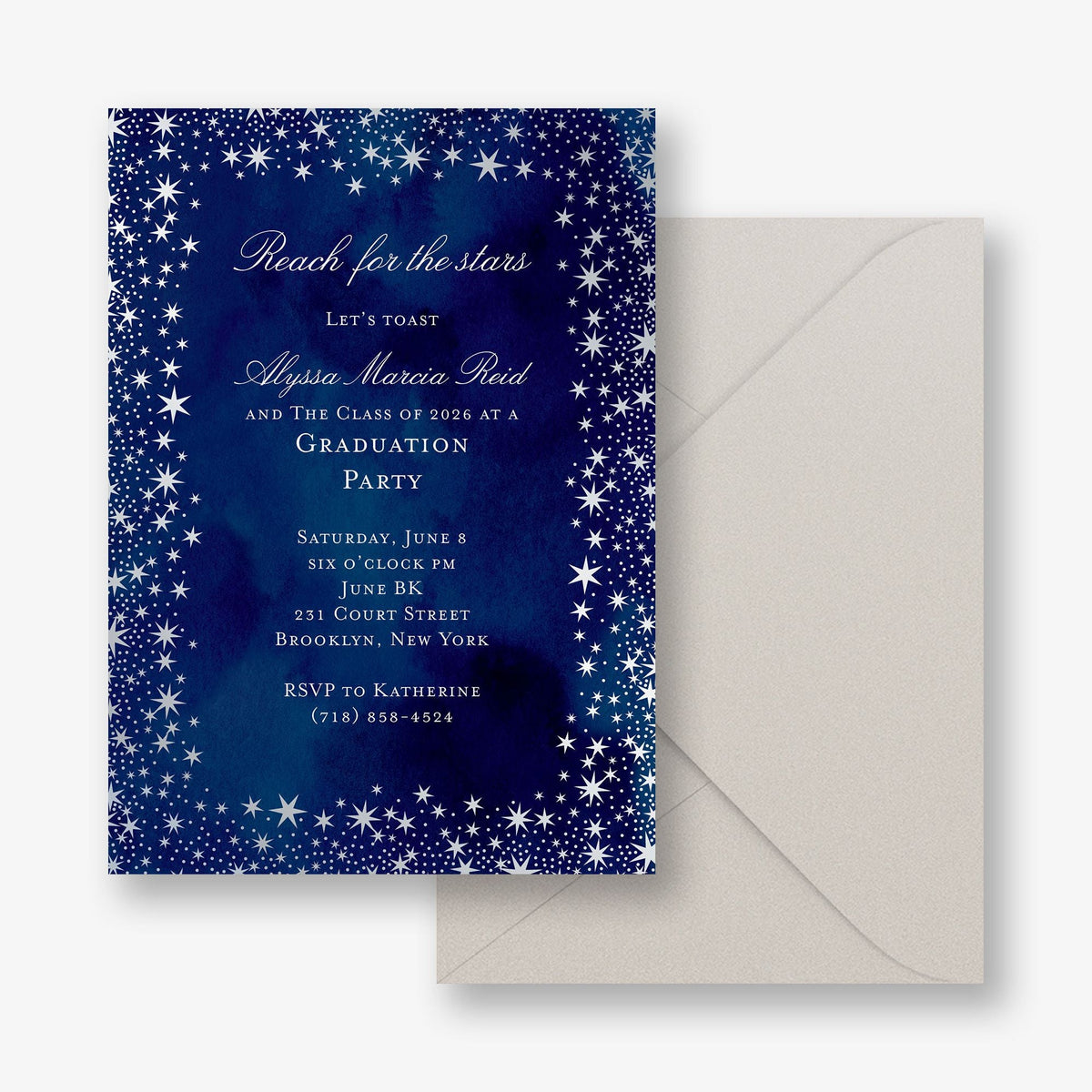 Silver Foil Reach For The Stars Graduation Party Invitation