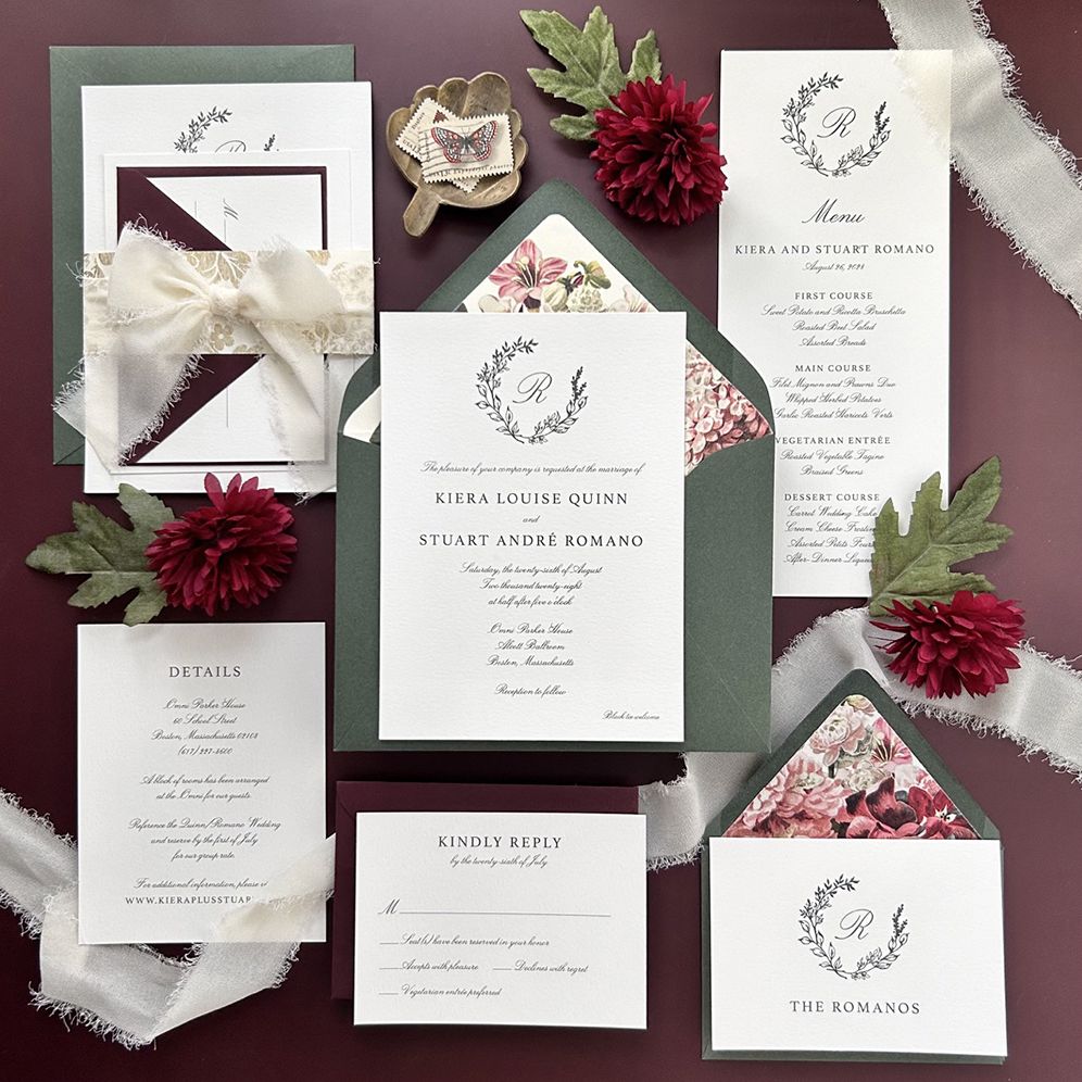 Botanical Wreath Monogram Wedding Invitation