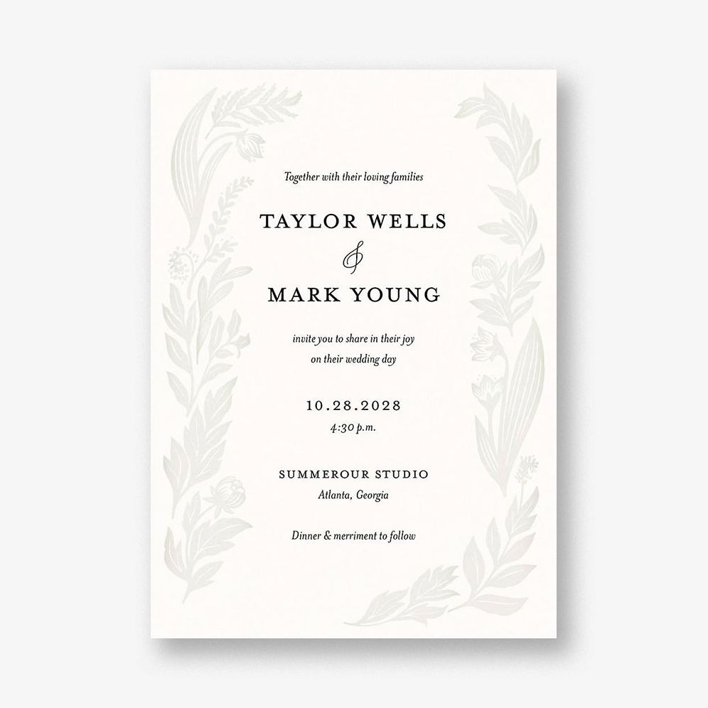 Black and White Floral Foil Wedding Invitation