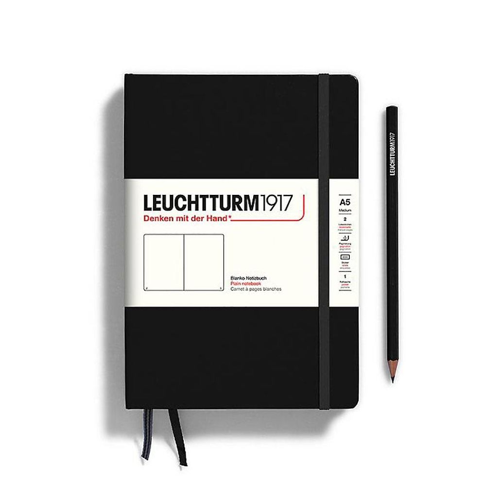 Leuchtturm Black Unlined Hardcover Medium Notebook